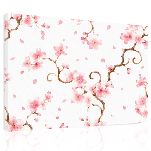 Cherry Blossom Canvas Print Wall Art, Rustic Oriental Pink Floral Petal Flower Branch Wall Decor Framed Artwork Paintings Pictures for Living Room Bedroom Stretched Ready to Hang, 16" x 20"
