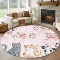 thumbnail image 1 of Cherry Blossom Cats Round Area Rug 7Ft Washable Circle Rugs for Dorm Laundry Room, Pink Spring Modern Farmhouse Floral Non-Slip Carpet Floor Mats Indoor Outdoor Carpet Runner Aesthetic Home Decor, 1 of 8