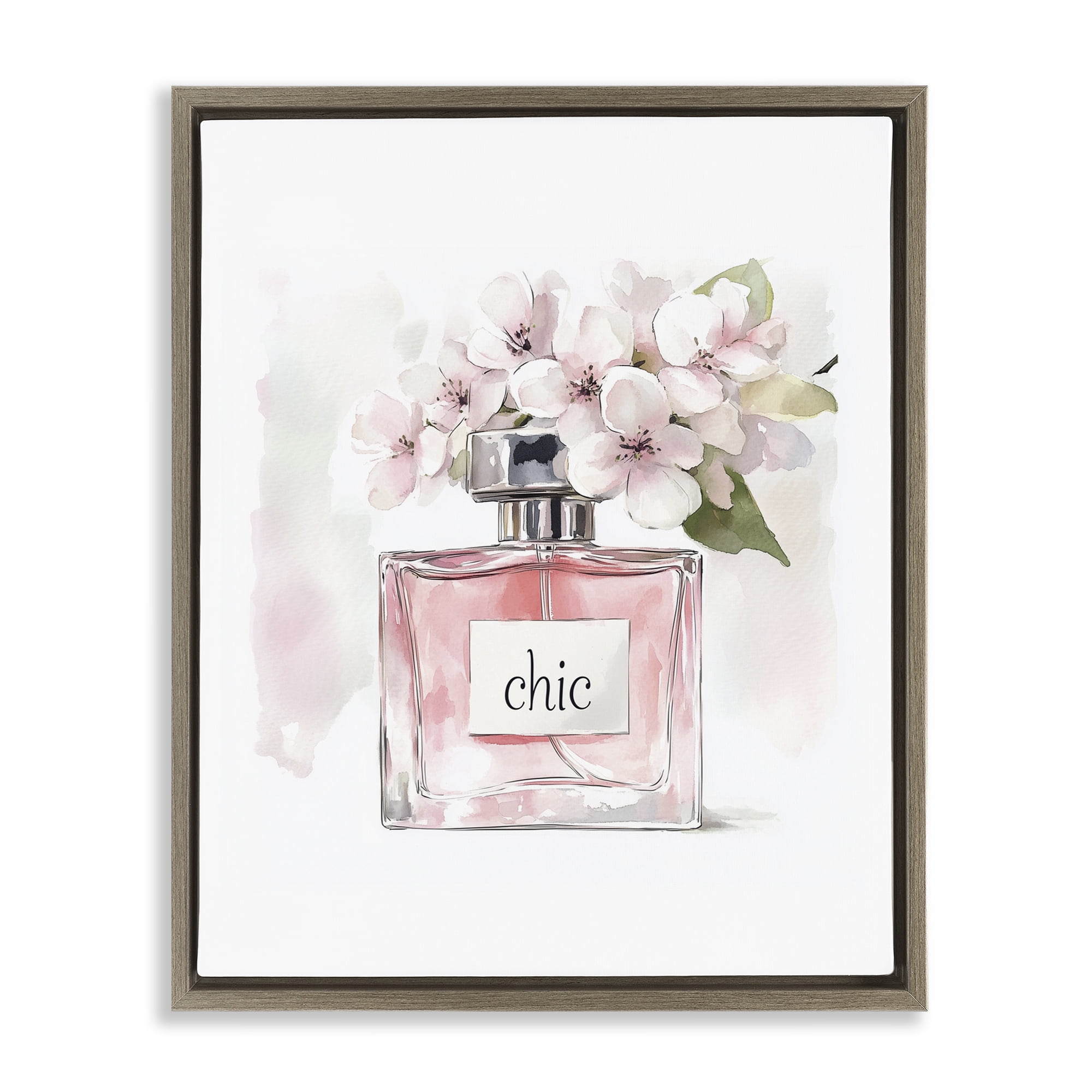 Cherry Blossom Chic Perfume Brown Framed Floater Canvas Wall Art, design by Christine Simpson Art
