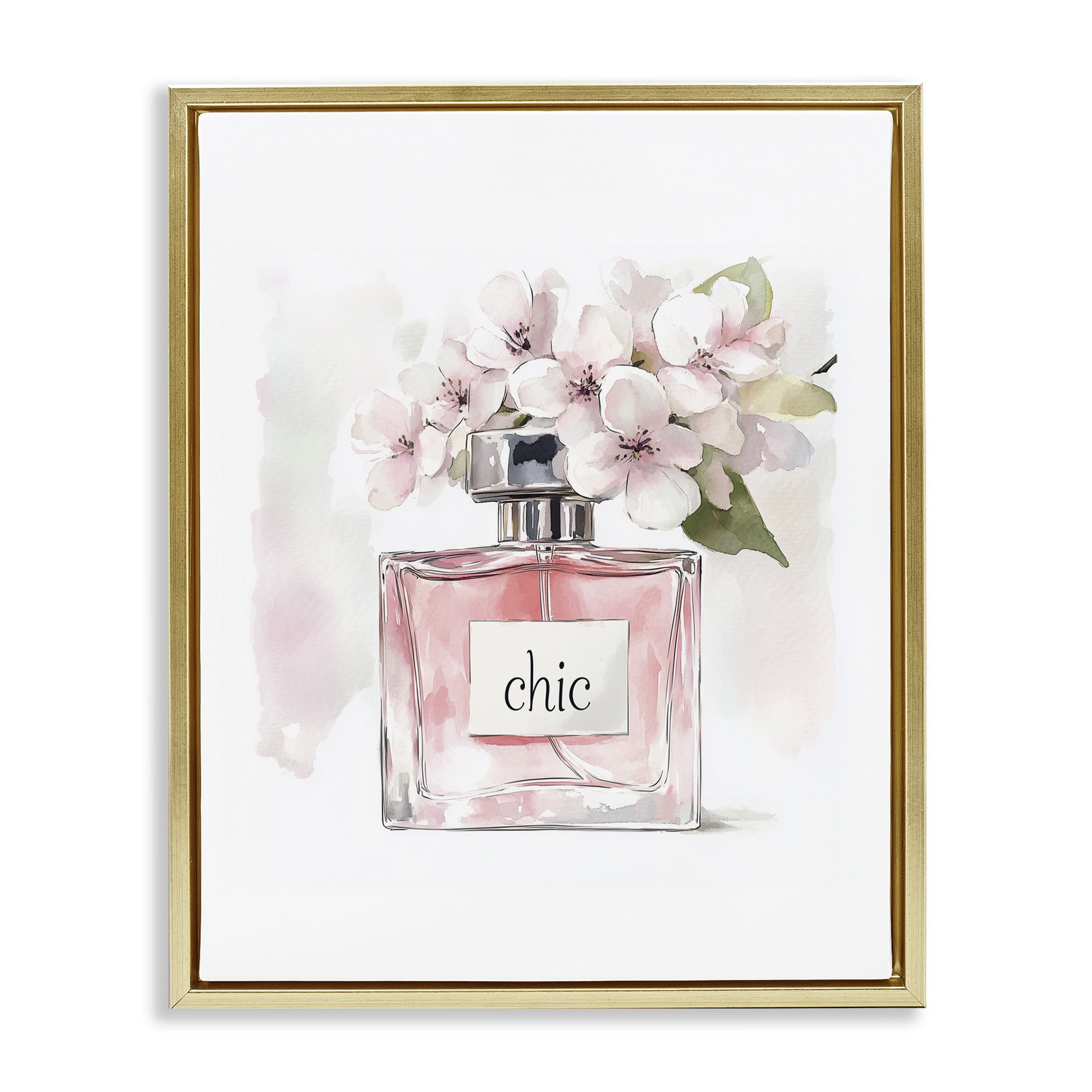 Cherry Blossom Chic Perfume Gold Framed Floater Canvas Wall Art, design by Christine Simpson Art