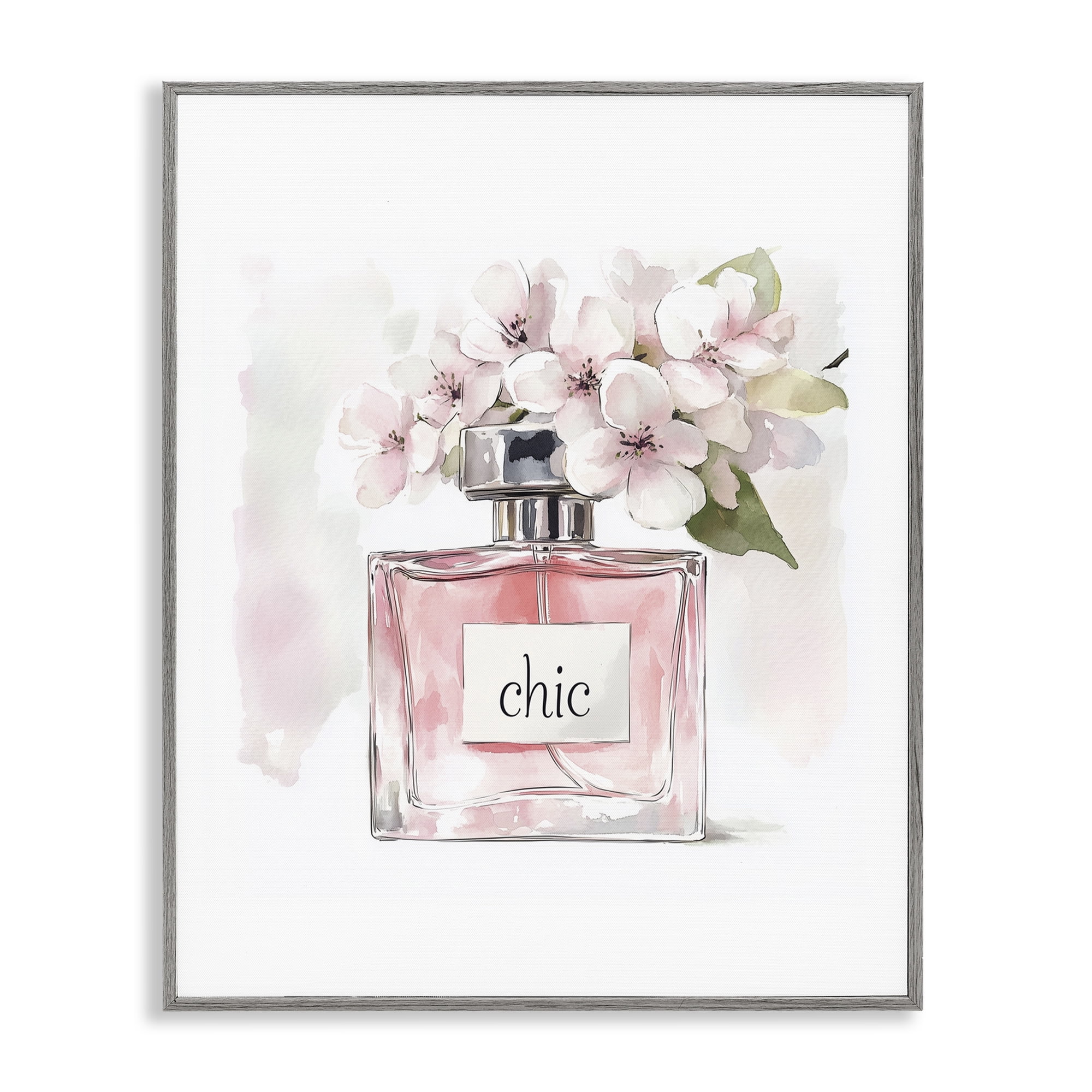 Cherry Blossom Chic Perfume Gray Framed Giclee Art, design by Christine Simpson Art