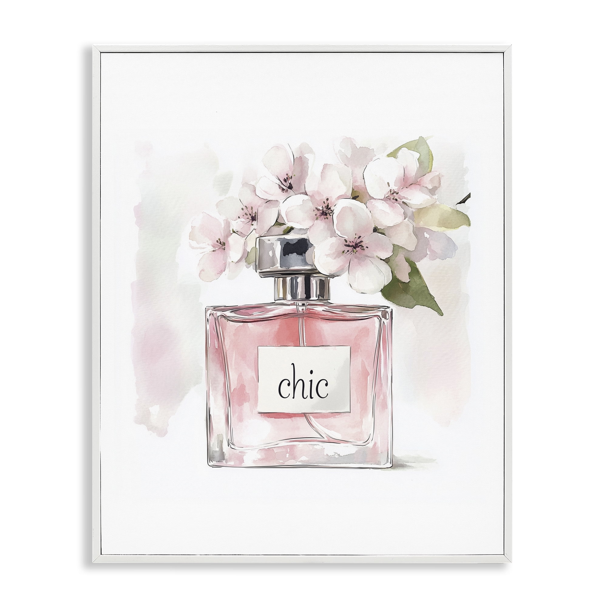 Cherry Blossom Chic Perfume White Framed Giclee Art, design by Christine Simpson Art