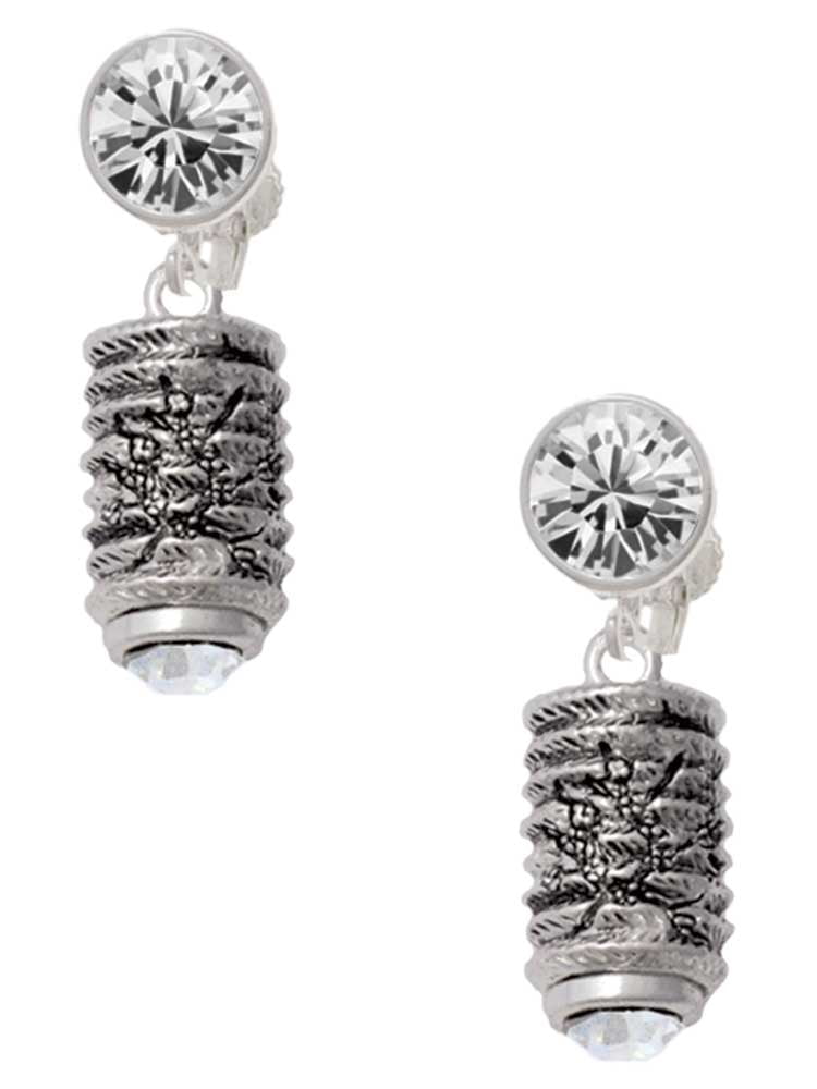 Cherry Blossom Chinese Lantern Clear Crystal Clip On Earrings