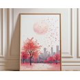 thumbnail image 1 of Cherry Blossom City Pink Urban Sakura Cityscape Wall Art Print, Unframed Paper Poster 11x14in, 1 of 4