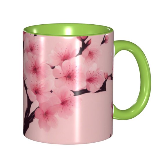 Cherry Blossom Coffee Mug Fun Custom Ceramic Mugs 11oz Green