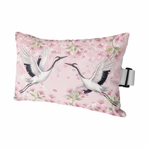 Cherry Blossom Crane Outdoor Pillows for Chaise Lounge Chair Waterproof Lumbar Pillows with Insert&Adjustable Strap Beach Headrest Pillow Pink Spring Modern Farmhouse Floral Pool Pillow 11"x16"