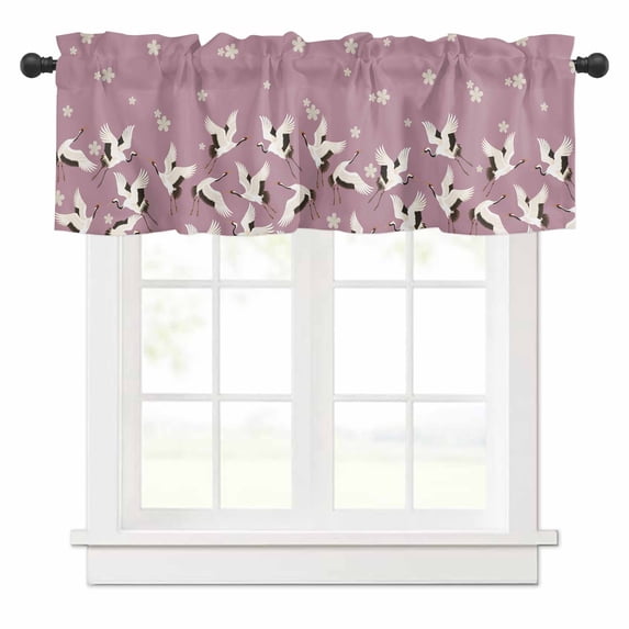 Cherry Blossom Crane Valances for Windows Japanese Style Harmony Pink Rod Pocket Curtain Valance Window Treatment Short Curtains for Kitchen Living Room, 54"x18"
