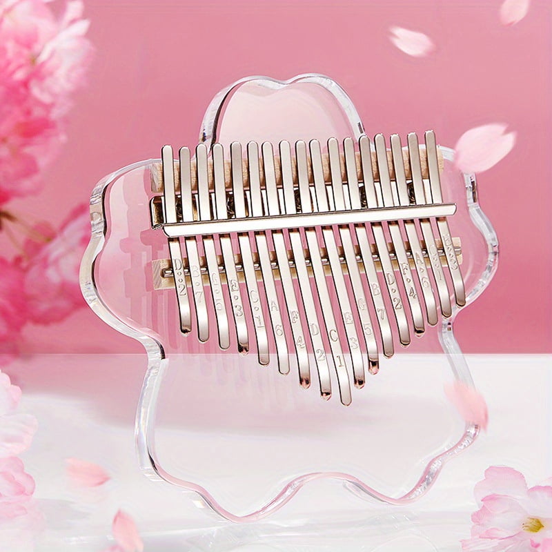 Cherry Blossom Crystal Kalimba - Transparent Cherry Blossom Thumb Piano, 17 or 21 keys available, acrylic body, includes case.