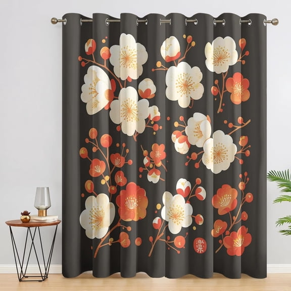 Cherry Blossom Curtains, Japanese Floral Blackout Curtains For Bedroom Living Room Home Decor, Japan Flower Patterned Grommet Drapes 38"W x 45"L