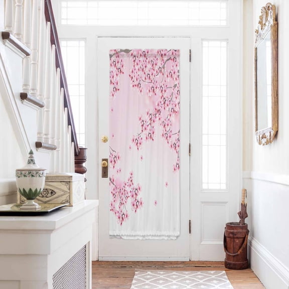 Cherry Blossom Door Curtains for Door Window, French Sidelight Front Back Door Curtains With Tieback, Gradient Tree Pink Flower Plant Kitchen Rod Pocket Drapes Panel, 54"x72"