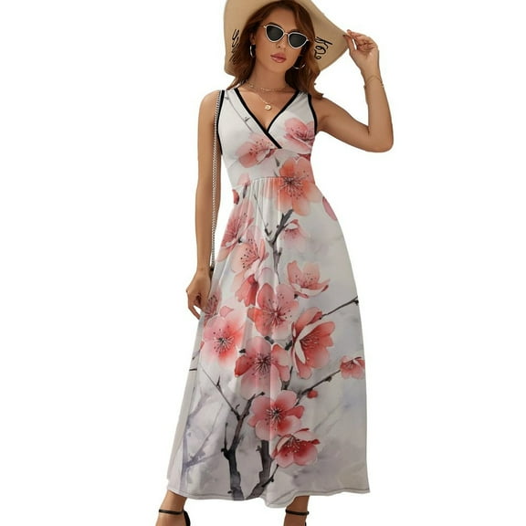 Cherry Blossom Dress Fashion Boho Beach Long Dresses Female Party Printed Maxi Dress