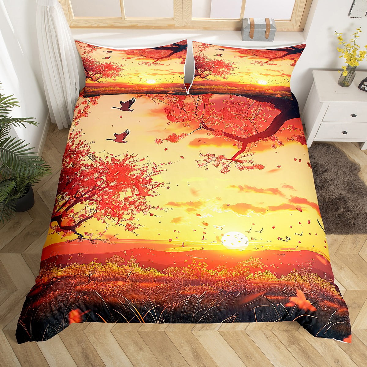 Cherry Blossom Duvet Cover Japanese Style Flowers King Bedding Sets for