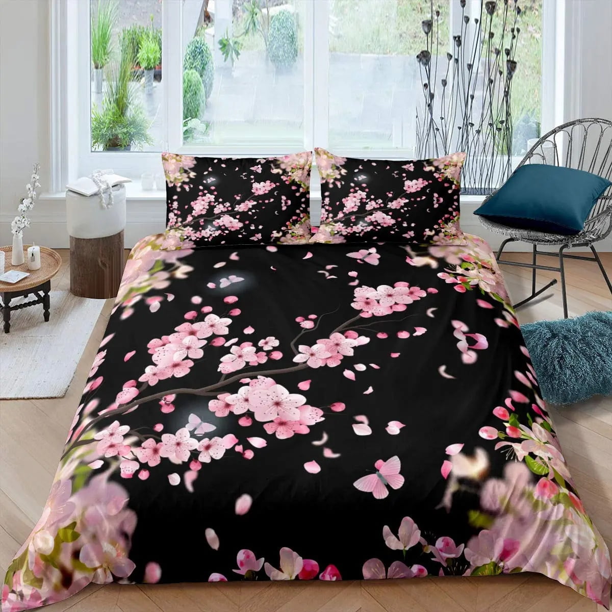 Cherry Blossom Duvet Cover Set Pink Flower Bedding Set for Adults Petal