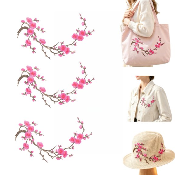 Cherry Blossom Embroidery Iron on Patches, Easy iron-on installation, No Sewing Required, for Clothing Repair