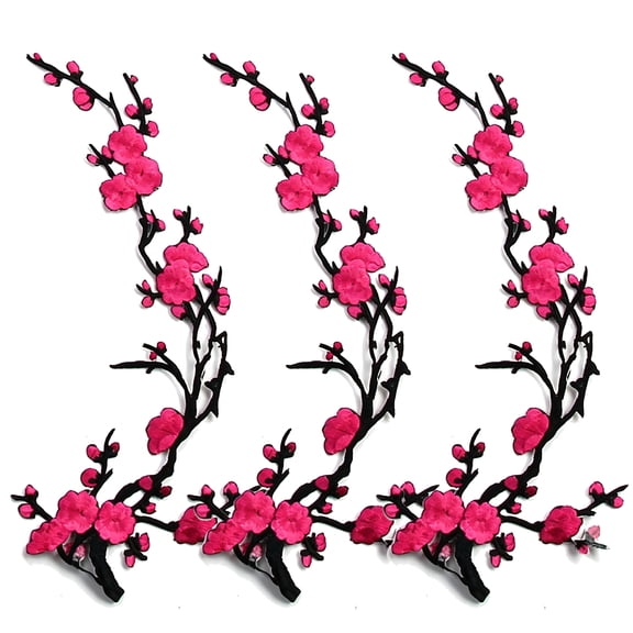 Cherry Blossom Embroidery Patches Iron On Sew On Sakura Floral Applique Patch Set for Jeans Jacket Backpack DIY Clothing Decoration (3/6Pcs, 15Inch)