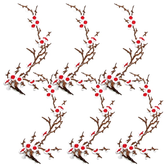 Cherry Blossom Embroidery Patches Iron On Sew On Sakura Floral Applique Patch Set for Jeans Jacket Backpack DIY Clothing Decoration (3/6Pcs, 15Inch)