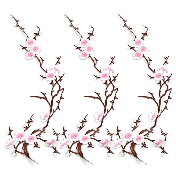 Cherry Blossom Embroidery Patches Iron On Sew On Sakura Floral Applique Patch Set for Jeans Jacket Backpack DIY Clothing Decoration (3/6Pcs, 15Inch)