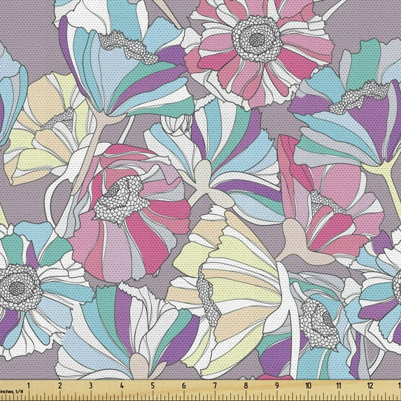 Cherry Blossom Fabric by the Yard Upholstery, Floral Design of Repeating Mingled Petals Nature Print, Decorative Fabric for DIY and Home Accents, 1 Yard, Multicolor by Ambesonne