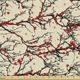 thumbnail image 1 of Ambesonne Cherry Blossom Fabric by the Yard Upholstery, Red Flowers Tree, 5 Yards, Beige Scarlet Black, 1 of 4
