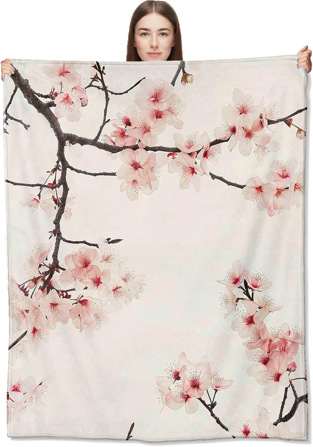 Cherry Blossom Flannel Throw Blanket 40X50 Inch, Elegant Branch with ...