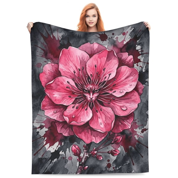 Cherry Blossom Flannel Throw Blanket, Pink Spring Floral Pattern Blanket, Ultra Soft Lightweight Cozy Blanket for Couch, Sofa, Bed, Bedroom Decor, Flower Lover Gift