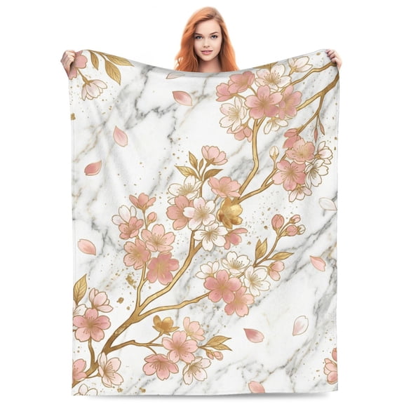 Cherry Blossom Flannel Throw Blanket, Pink Spring Floral Pattern Blanket, Ultra Soft Lightweight Cozy Blanket for Couch, Sofa, Bed, Bedroom Decor, Flower Lover Gift