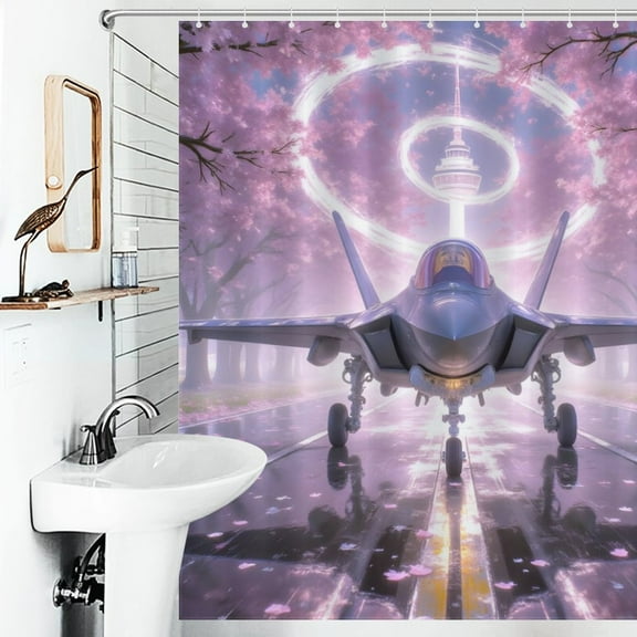 Cherry Blossom Flight Print Shower Curtain Art Style Bathroom Decor Shower Curtain with 12 Hooks,66inx72in