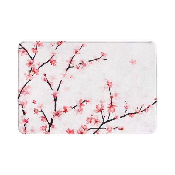 Cherry Blossom Floral Bath Mat Pink Sakura Flowers Bathroom Decor Non Slip Rug 16" x 24"