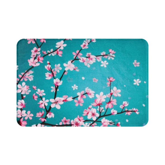 Cherry Blossom Floral Bath Mat Pink Sakura Flowers Bathroom Decor Non Slip Rug 16" x 24"
