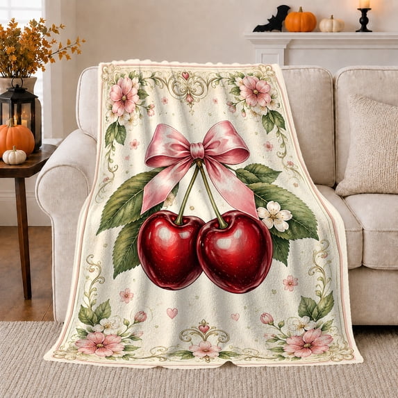 Cherry Blossom Floral Design, Cozy Friendship Quote Scene, Warm Flannel Blanket for Living Room and Reading Nook, Art Lovers Friendship Gift, Artistic Home Decor