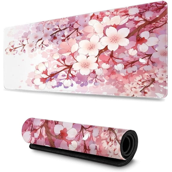 Cherry Blossom Floral Gaming Mouse Pad Large XL Flower Desk Mat Long Extended Pads Big Mousepad Home Office Decor Accessories for Computer Pc Laptop