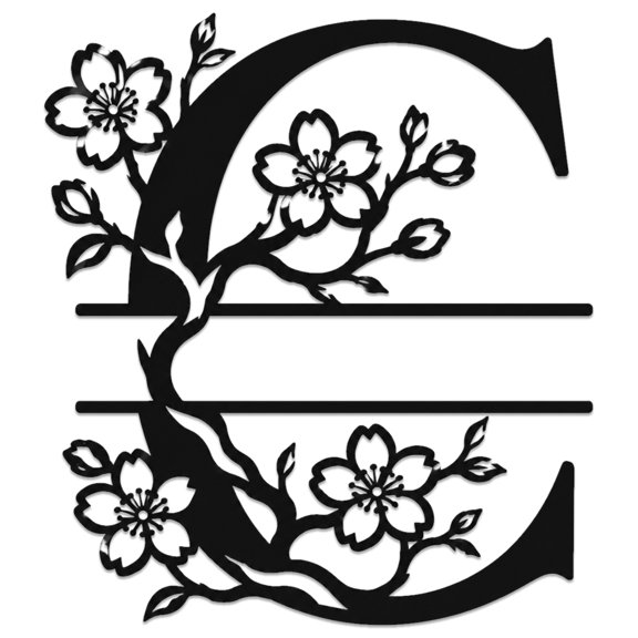 Cherry Blossom Floral Letter E Metal Wall Art Metal Outdoor Decor Metal Signs Wall Art Decor Modern Rustic Artwork Exquisite Home Decoration for Living Room Bedroom Office Apartment