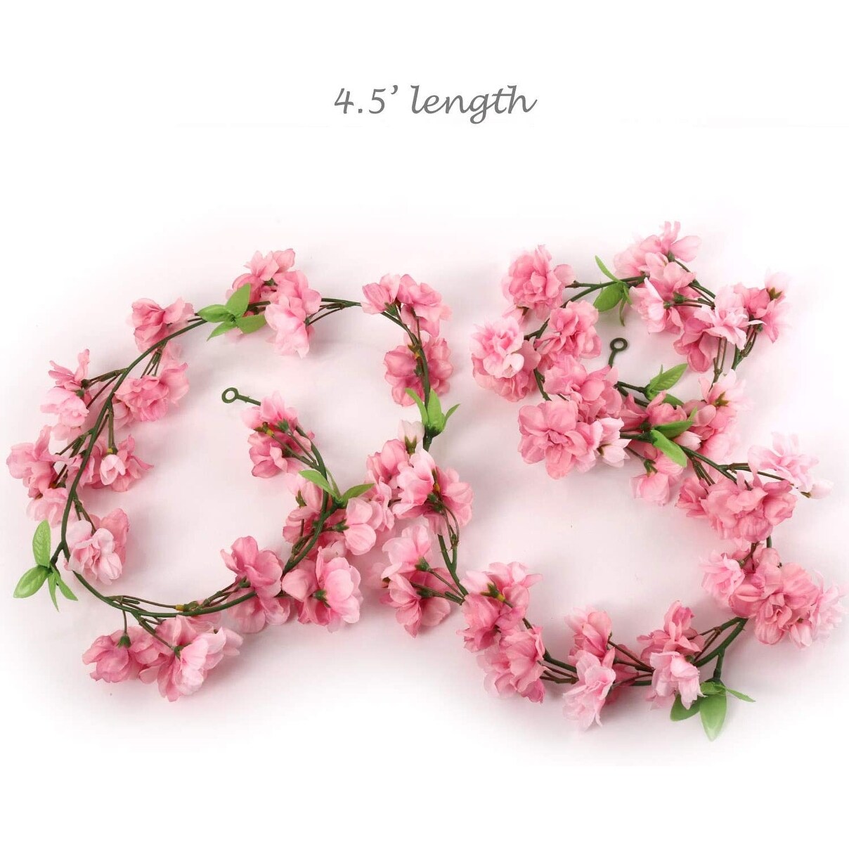 Cherry Blossom Flower Garland, Dark Pink & Green Hues, Three 4.5Ft