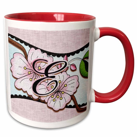 3drose, Cherry Blossom Flower Monogram Initial E, 11oz Two-tone Red Mug