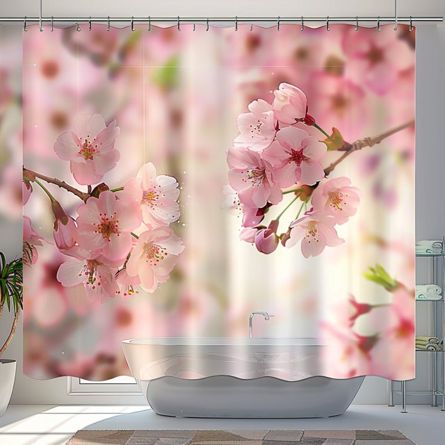 Cherry Blossom Flower Shower Curtain Pink & White Hyper Realistic ...