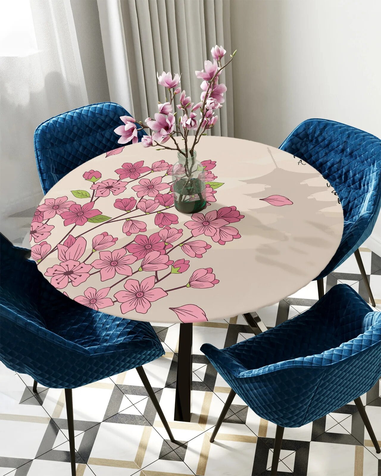 Cherry Blossom Flower Tower Japanese Round Elastic Edged Table Cover ...