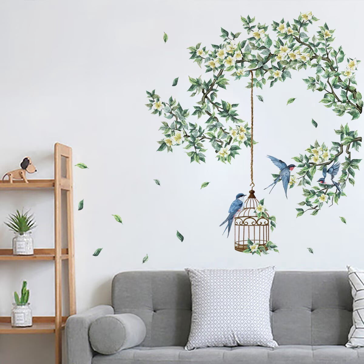 Cherry Blossom Flower Vine Wall Decals Hanging Floral Tree Branch Birds ...