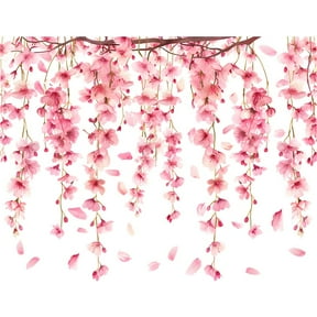 Cherry Blossom Flower Vine Wall Decals Pink Hanging Peach Branch Cling Stickers for Window Glass Door Bedroom Decor