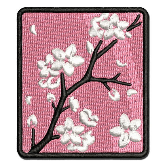 Cherry Blossom Flowers Tree Branch Applique Multi-Color Embroidered Hook & Loop Patch - 3.5 Inch Large