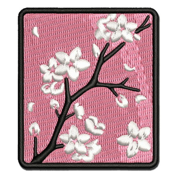 Cherry Blossom Flowers Tree Branch Applique Multi-Color Embroidered Hook & Loop Patch - 3 Inch Medium