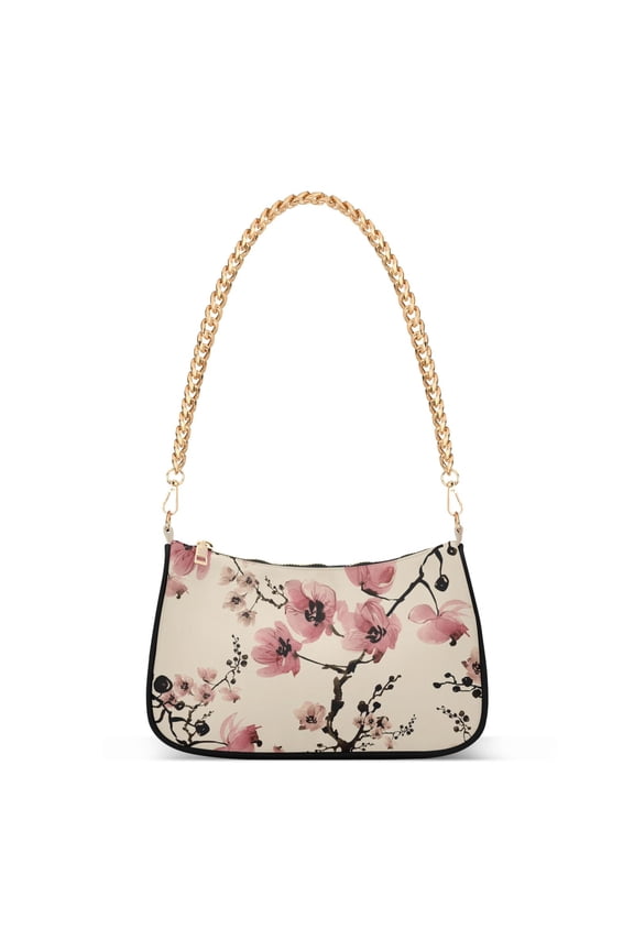 Cherry Blossom Flowers Womens Chain Shoulder Bag Tote Handbag Clutch Hobo Purse with Zipper for Travel Casual