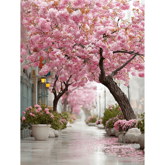 Cherry Blossom Forest Canvas Art, Pink Petal Path Scene, Odorless Multi-Room Wall Decor