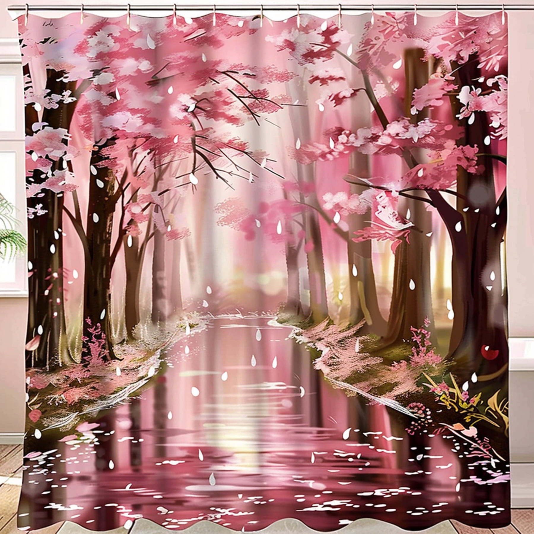 Cherry Blossom Forest Shower Curtain Dreamy Pink Floral Design Water ...