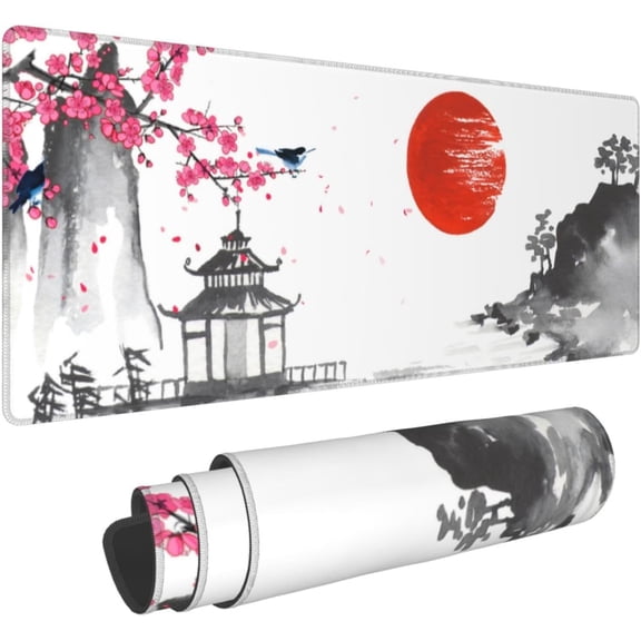 Cherry Blossom Gaming Mouse Pad 31.5x11.8inch, Non-Slip Computer Mouse Pad Waterproof Keyboard Pad
