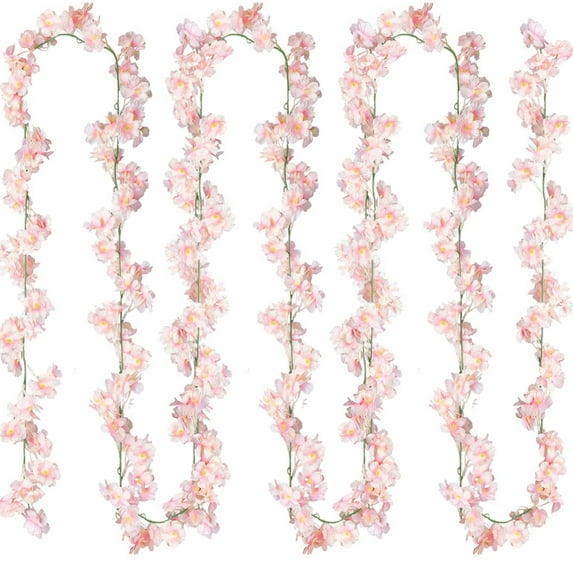 Cherry Blossom Garland Artificial Cherry Flower Vines Hanging Silk Flowers Garland for Home Wedding Garden Party Arch Office Decor (Pink)