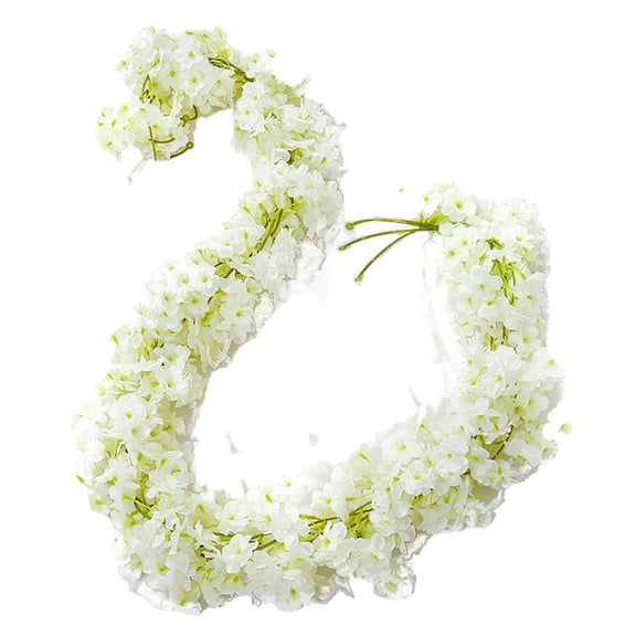 Cherry Blossom Garland for Garden Wedding Arch Decor, White Artificial Cherry Flower Garland, Faux Silk Rose Hanging Vines, Spring Summer Party Backdrop Decor, 5.9 ft White