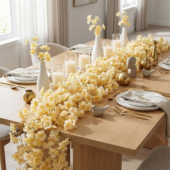 Cherry Blossom Garland,Vines For Bedroom,Flower Vines,63inch Artificial Cherry Blossom Vine,Simulated Cherrys Blossoms Vines Ceiling Decoration For Wedding Home Party Garden Decor.(Yellow)