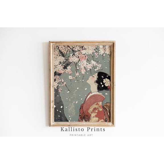 Cherry Blossom Geisha Illustration Japanese Wall Art PosterSakura Asian-Inspired Decor, Size 8x12 UNFFRAMED F03.1.6l1995