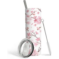 Cherry Blossom Gifts for Women,Tumbler With Lid And Straw, 20oz Cherry Blossom Stainless Steel Cup,Insulated Water Bottle Coffee Wine Tea Travel Mug Pink Tumbler