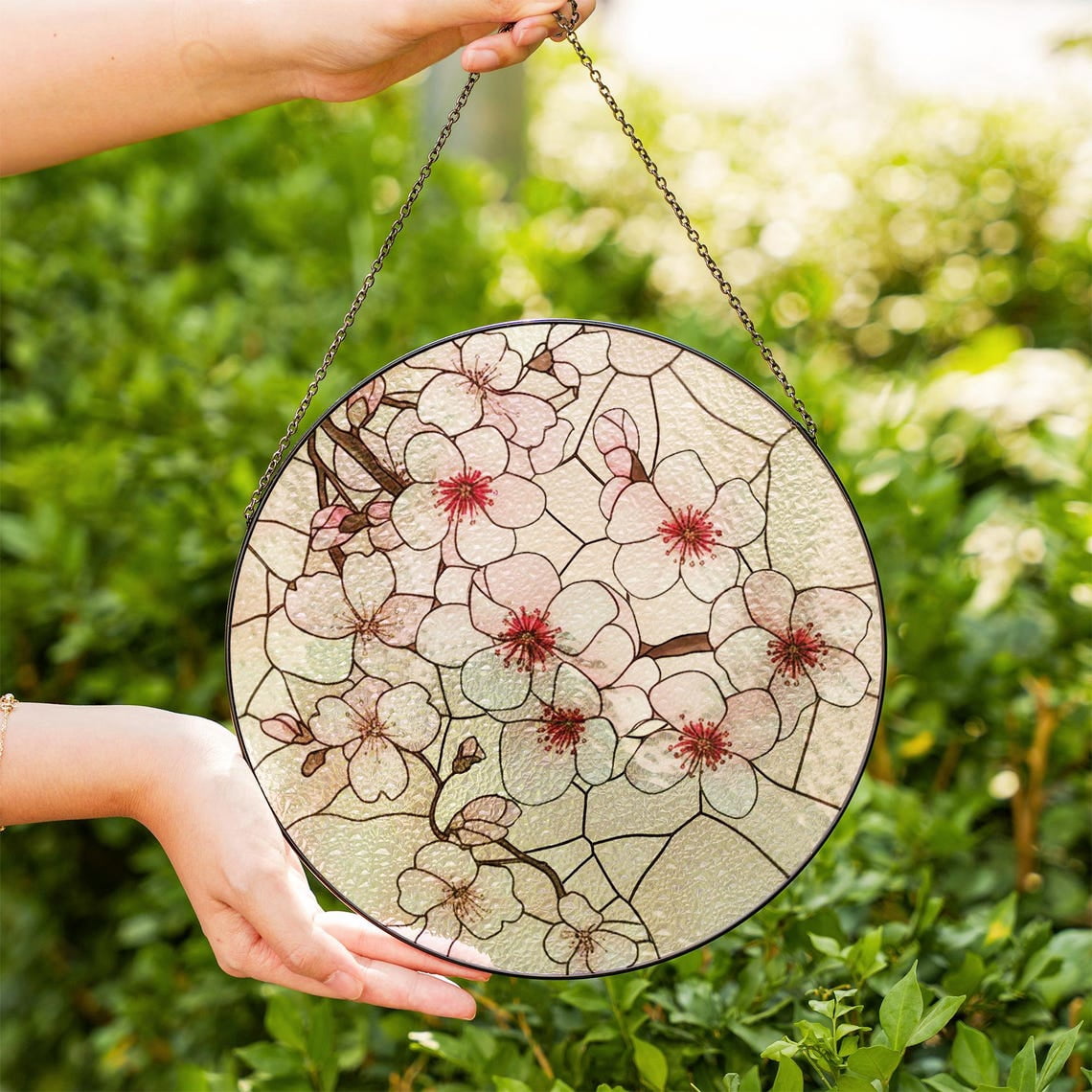 Cherry Blossom Glass Suncatcher, Beautiful Floral Window Hanging ...